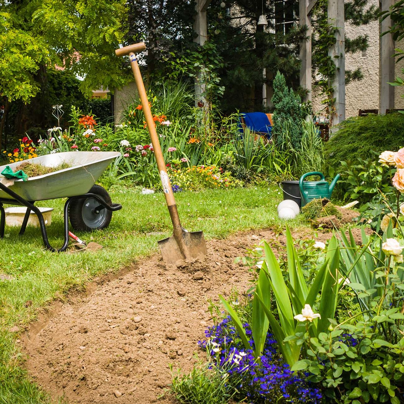 Work in garden-digging new flower beds